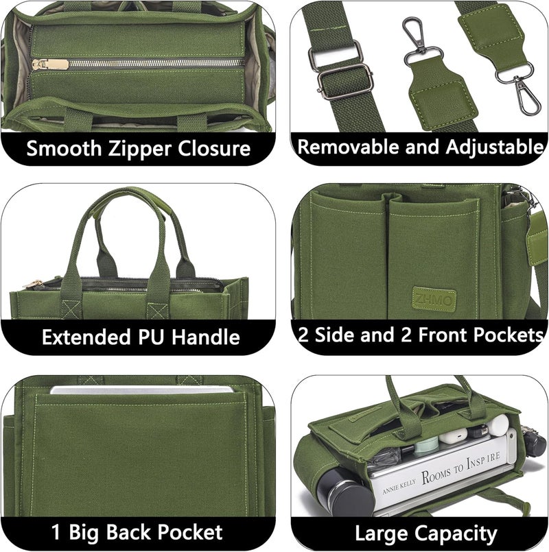 ZHMO Canvas Tote Bag for Women,Women's Bags Crossbody Bags Work Laptop Tote Bag Large Handbags Purse for Travel Nurse Teacher - Image 4